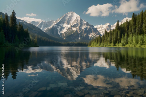 Landscape of a tranquil lake with mountains background