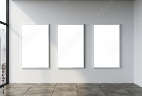 White office interior with empty billboard on wall. Mock up.