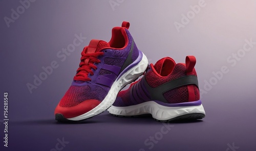 Stepping Forward: sports Shoes on a red  Color Background Studio Shot AI Generative Technology." © azait24