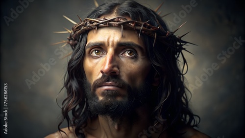 Artistic Depiction  Black Jesus Christ Wearing Crown of Thorns