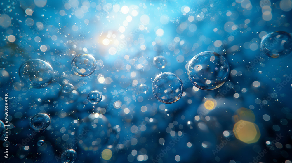 Bubbles underwater with bokeh effect. Background in blue. AI generative Bubbles underwater with bokeh effect. Background in blue. AI generative