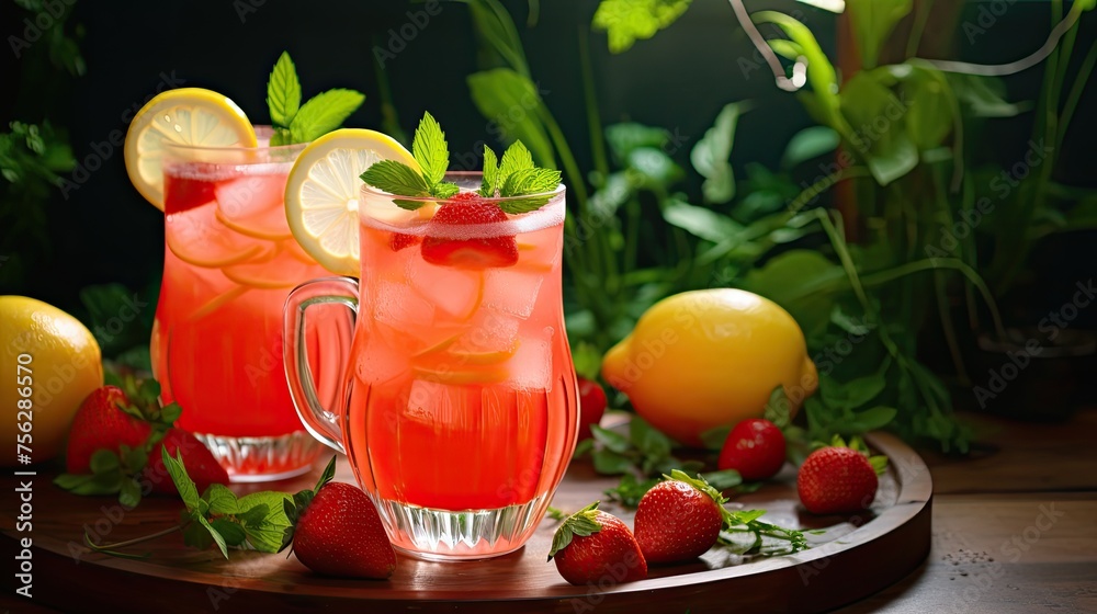 Homemade strawberry lemonade. Generative AI