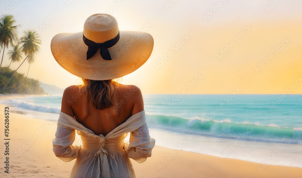 Femme De Dos Plage Coucher De Soleil