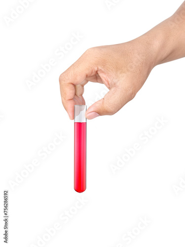 chemical test tube in hand, transparent background