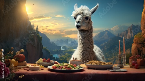 Llama eating and watching. Generative AI