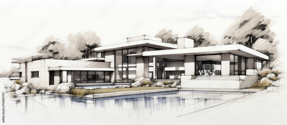 Fototapeta premium House architectural project sketch 