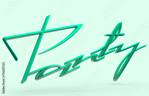 Abstract Party 3D Rendering green lettering, Pastel green background with gold lettering, Background, Virtual dynamic landscape, Fantastic panoramic wallpaper, Texture concept