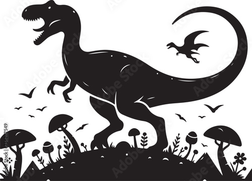 Fototapeta Naklejka Na Ścianę i Meble -  Dinosaur silhouette Vector Illustration Vintage Style