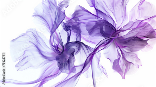 Abstract Beautiful Purple Flowers Spilling Beyond the Canvas on a Plain White Background
