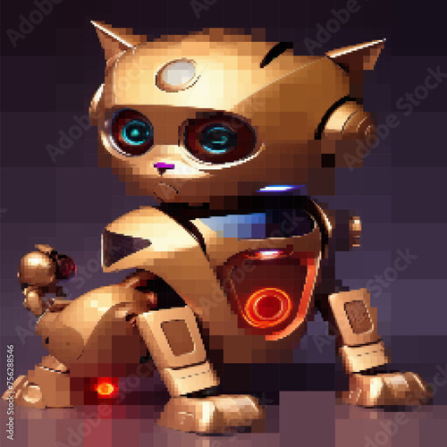 Robot cat wearing golden ar...
