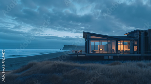 Villa in beautiful scenery and environment. Futuristic Glass House. © drewdrew