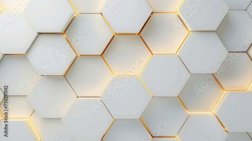 seamless pattern with honeycombs, white background, hexagons, geometry background, 3d texture, abstract, mosaic, yellow and gold, horizontal