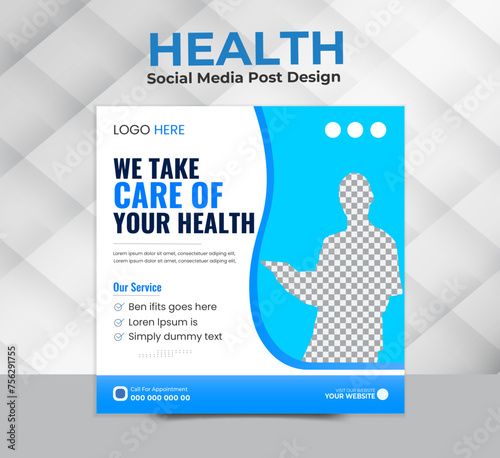 Social media post template for a doctor-themed square banner or flyer regarding healthcare.