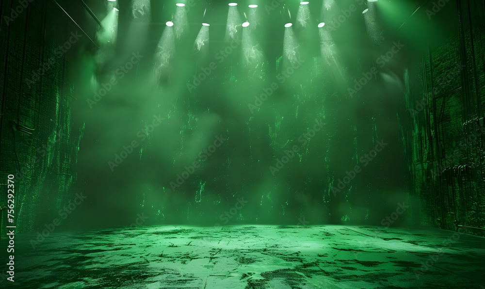 dynamic green gritty spotlight stage design, wwe style edged background, Generative AI 