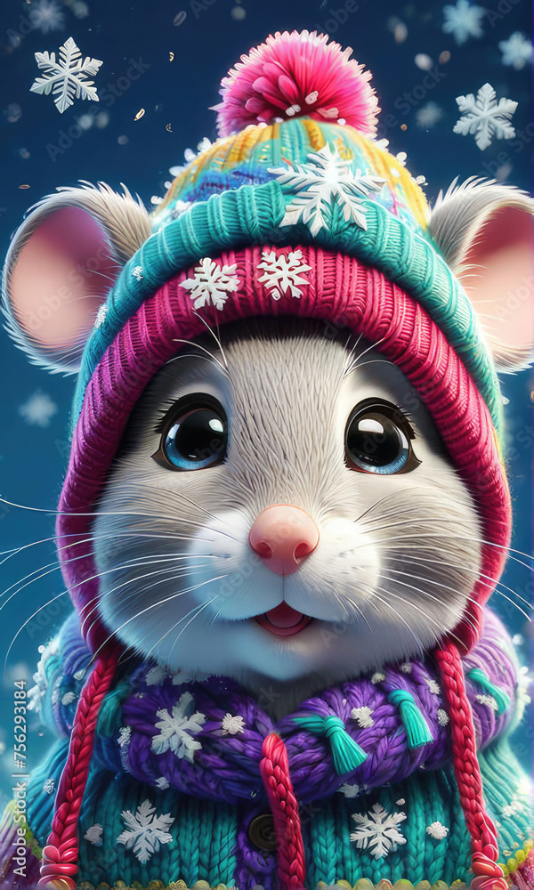 mouse with christmas decoration, cute, cartoon
