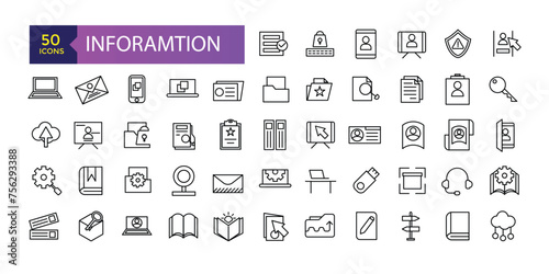 Inforamtion line icons related to data exchange, traffic, files, cloud, server. Outline Icons For Web and Mobile.