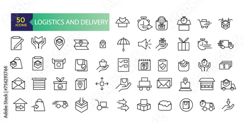 Logistics and Delivery Simple Set of Delivery Related Vector Line Icons. Contains such Icons as Priority Shipping, Express Delivery, Tracking Order and more. © Rubbble
