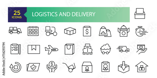 Logistics and Delivery Simple Set of Delivery Related Vector Line Icons. Contains such Icons as Priority Shipping, Express Delivery, Tracking Order and more.