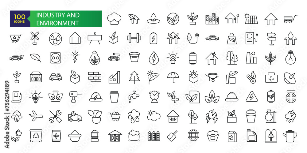 Industry and Environment icons. Thin line icons collection. Thin line icons set of ecology, environment and sustainability concepts.