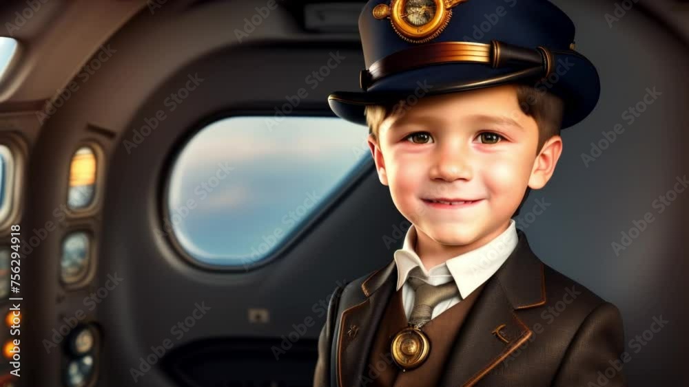 Portrait of a happy boy pilot, the child dreams of working as an airplane captain Portrait of a happy boy pilot, the child dreams of working as an airplane captain