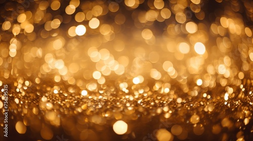 Horizontal Background with Golden lights  bokeh. Festive lights  Christmas  New Year  Holiday.