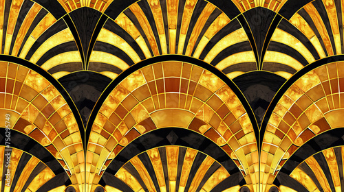 Seamless art deco yellow gold pattern. Mosaic for wallpaper in contemporary vintage style