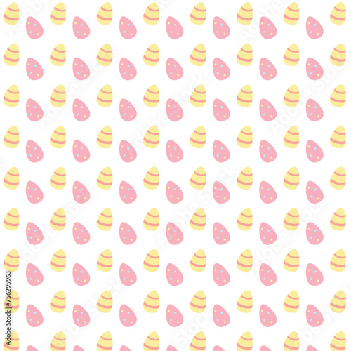 Cute Easter seamless pattern print with doodle Easter eggs. Vector seamless pattern in flat style on white background. Repeat design for fabric, web, print, wallpaper, textile printing