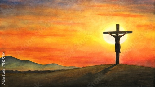 Crucifixion of Jesus Christ, Pencil Art Ai illustration