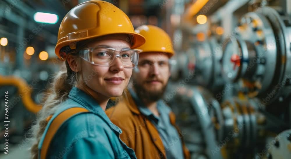 Engineer wearing a hard hat in an industrial factory