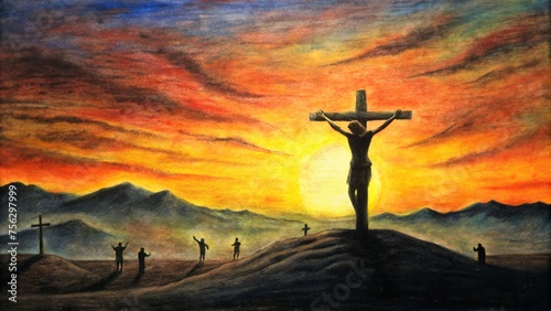 Crucifixion of Jesus Christ pencil art ai illustration