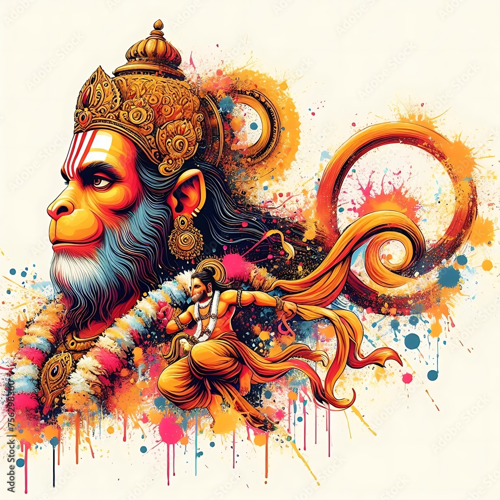 Lord Hanuman for hanuman Jayanti in Paint Splatters Style Stock ...
