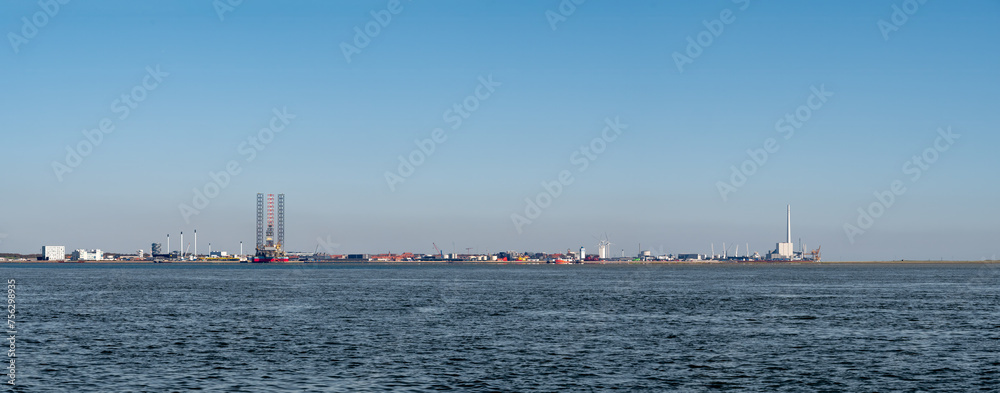 Esbjerg harbor along Jutland coastline, Denmark, overlooking Fano Bay, Wadden Sea, North Sea