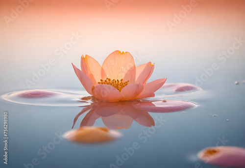 a single lotus flower floating in water