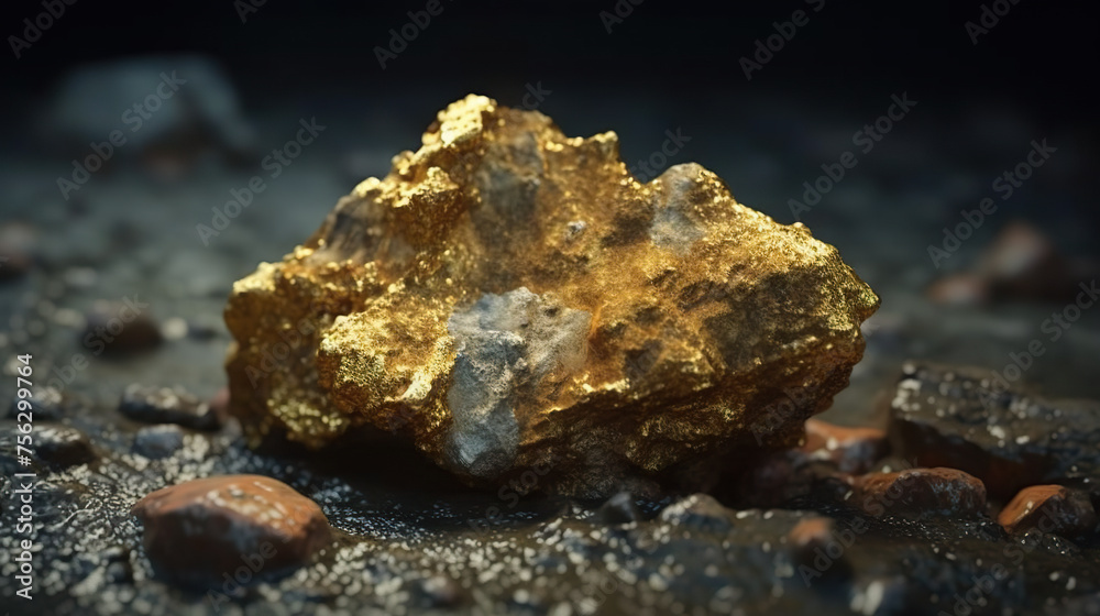 Gold nugget on a dark background. 3d rendering.