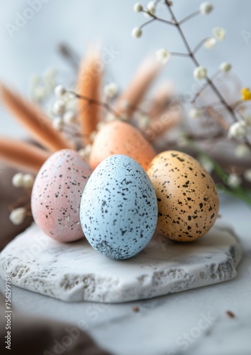 Easter decoration colorful eggs on white background with copy space. Beautiful colorful easter eggs. Happy Easter. Isolated.