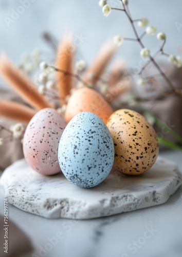 Easter decoration colorful eggs on white background with copy space. Beautiful colorful easter eggs. Happy Easter. Isolated.