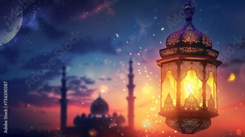 Luxurious eid and ramadan background with lantern: elegant wallpaper banner perfect for festive celebrations