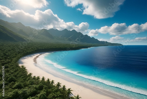 Background tropical nature seascape with blue sky with clouds on fantastic landscape  amazing view on ocean  sea  coastline. Concept of summer vacation and business travel in tropical climate