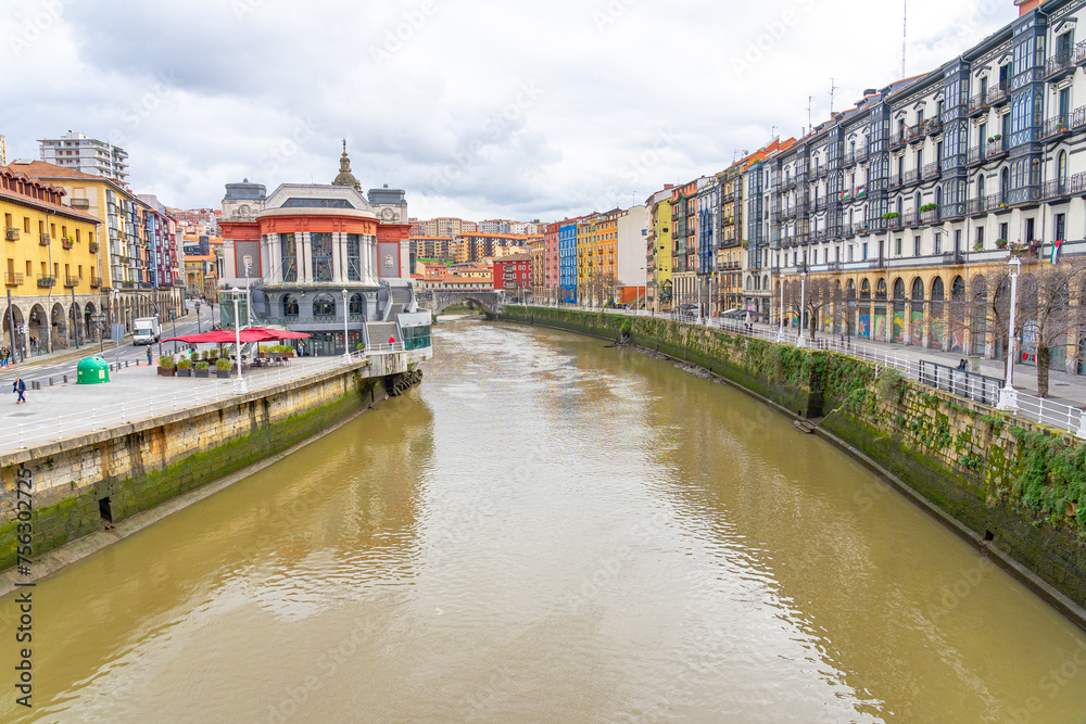 Nervión river overlooking the urban area of Bilbao-Basque country-Spain.15-3-2024