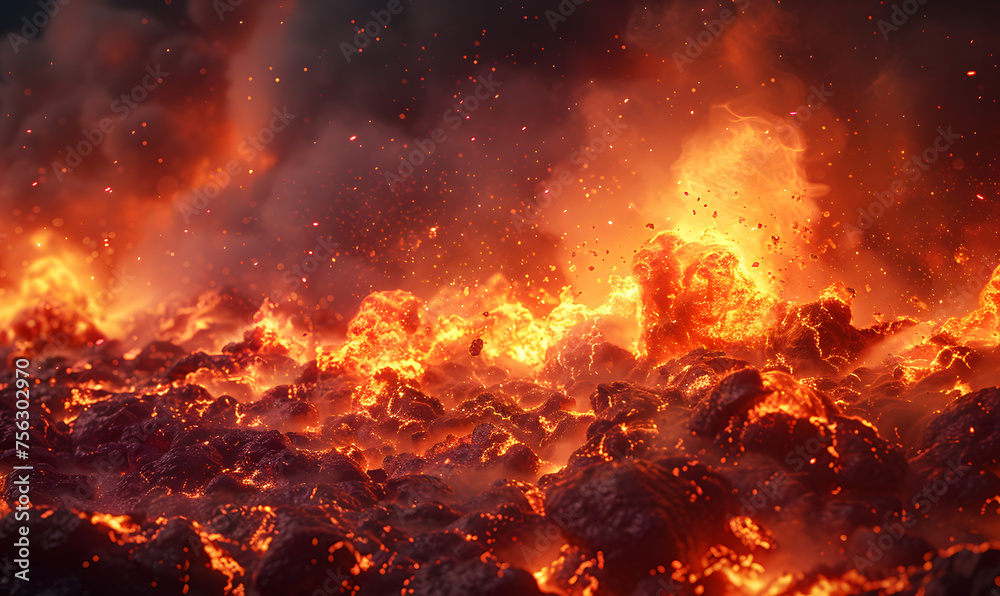 Lava explosions and fire background, Generative AI 
