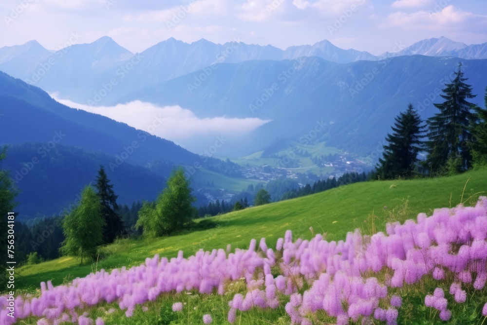 Breathtaking Alpine Valley with Blooming Lavender Breathtaking Alpine Valley with Blooming Lavender