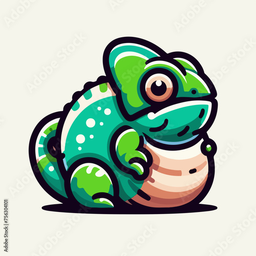 A vector illustration of a cute fat chubby chameleon lizard logo icon sticker tattoo.