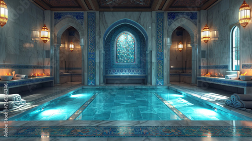 interior of Turkish bath hammam, It involves a steamy environment where bathers relax and cleanse their bodies photo