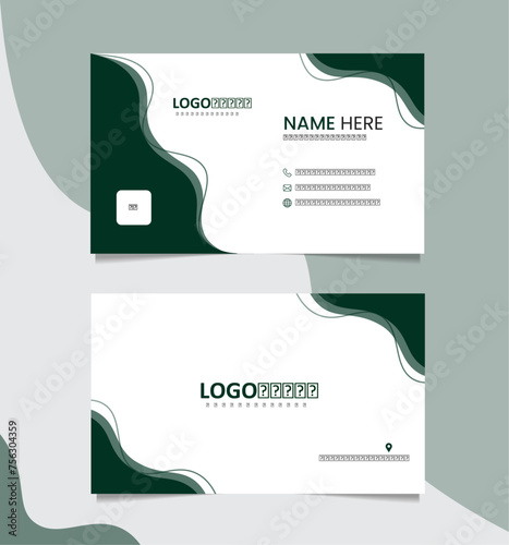 Aesthetic modern double-sided business card template with green color.
