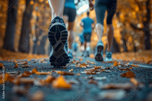 Autumn Runners Exhilaration Feet Pounding the Road through Fall Foliage and Vitality