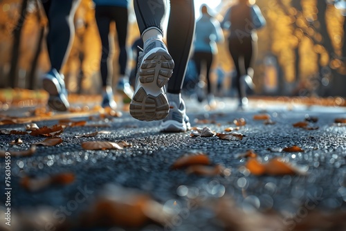 Autumn Training Runners Embrace the Open Road with Steady Strides and Determined Focus