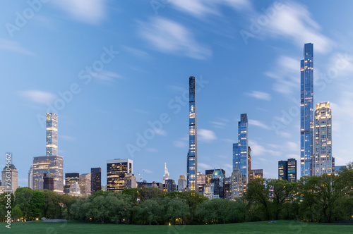 Manhattan skyscrapers and Central Park sunset