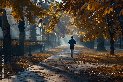 Autumn Morning Runner Finds Vitality and Freedom in Parks Golden Hues
