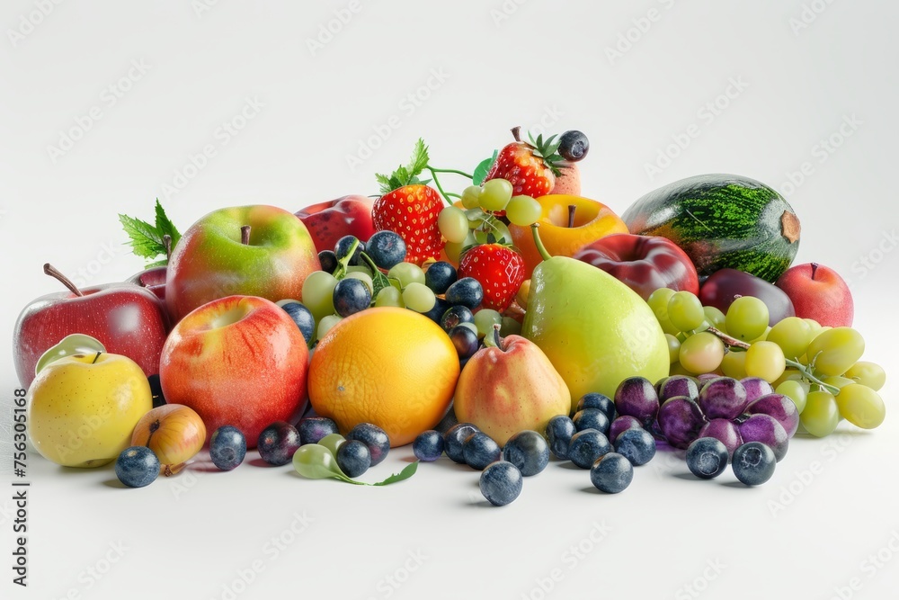 fruits abundant with antioxidant on white background