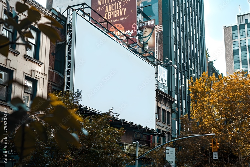 Strategic Advertising Space High-Resolution Billboard Surrounded by New York City Skyscrapers and Trees
